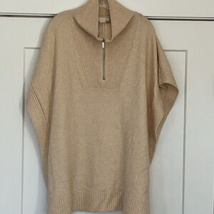 H&M Beige Ribbed Zip-Up Sweater Poncho